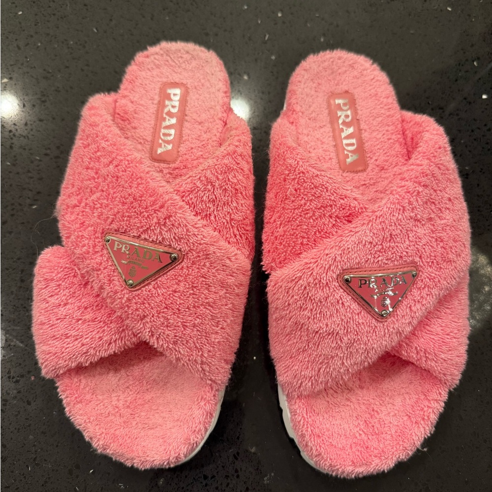 Prada Pink Fuzzy Slippers